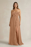 Sweetheart Ruffled A - Line Chiffon Bridesmaid Dress in Bronzer - SHE IS ME Bridesmaid Dresses
