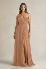 Sweetheart Ruffled A - Line Chiffon Bridesmaid Dress in Bronzer - KISS BRIDAL Bridesmaid Dresses