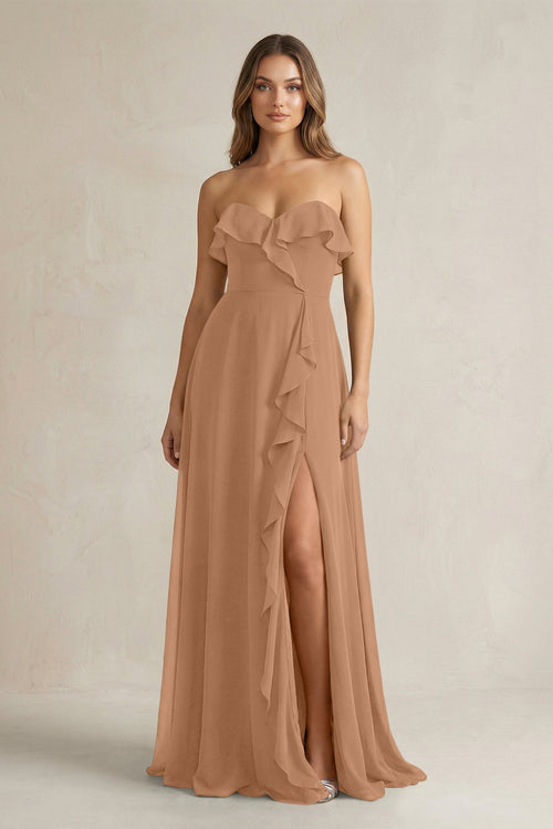 Sweetheart Ruffled A - Line Chiffon Bridesmaid Dress in Bronzer - SHE IS ME Bridesmaid Dresses