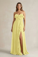 Sweetheart Ruffled A - Line Chiffon Bridesmaid Dress in Buttercup - SHE IS ME Bridesmaid Dresses