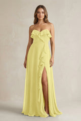 Sweetheart Ruffled A - Line Chiffon Bridesmaid Dress in Buttercup - KISS BRIDAL Bridesmaid Dresses