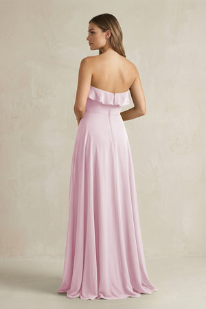 Sweetheart Ruffled A-Line Chiffon Bridesmaid Dress in Candy Pink (2) | KISSBRIDAL