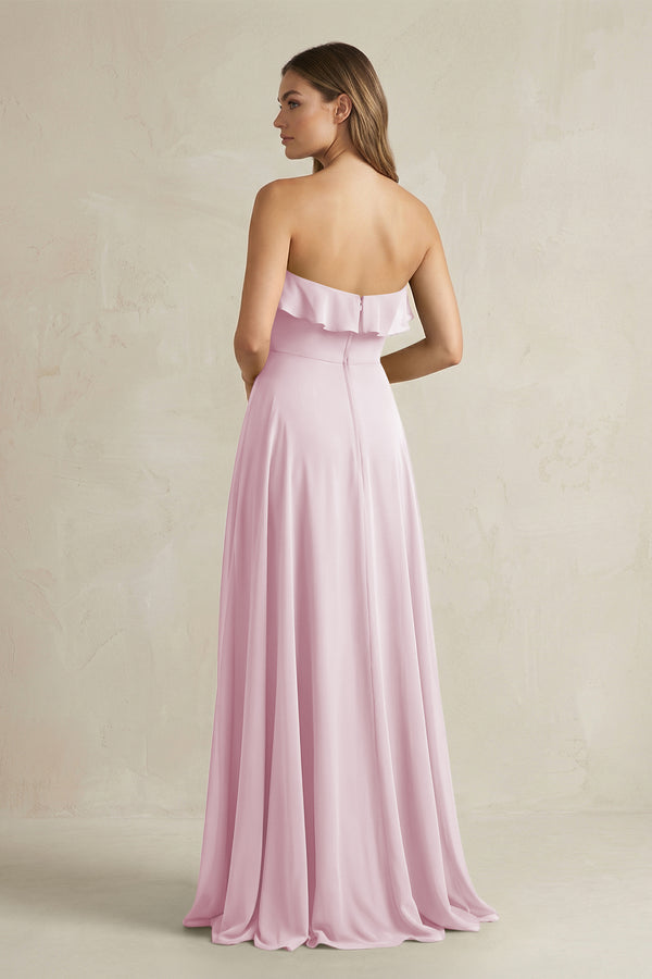 Sweetheart Ruffled A-Line Chiffon Bridesmaid Dress in Candy Pink (2) | KISSBRIDAL