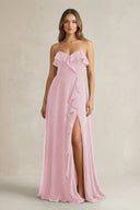 Sweetheart Ruffled A - Line Chiffon Bridesmaid Dress in Candy Pink - SHE IS ME Bridesmaid Dresses