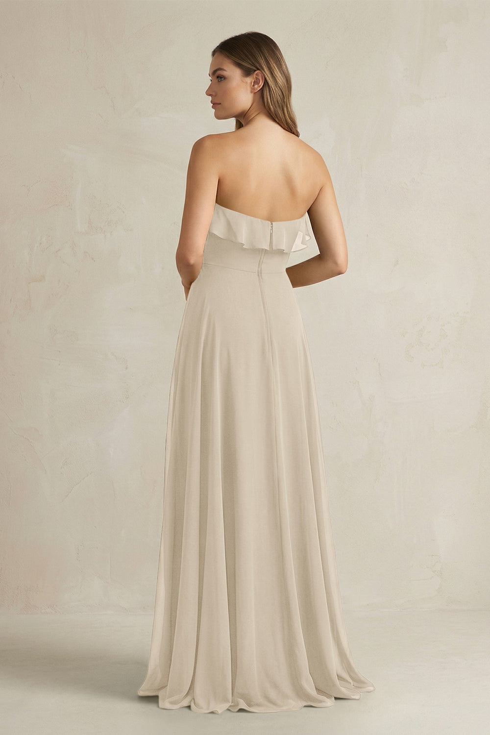 Sweetheart Ruffled A - Line Chiffon Bridesmaid Dress in Champagne - KISS BRIDAL Bridesmaid Dresses