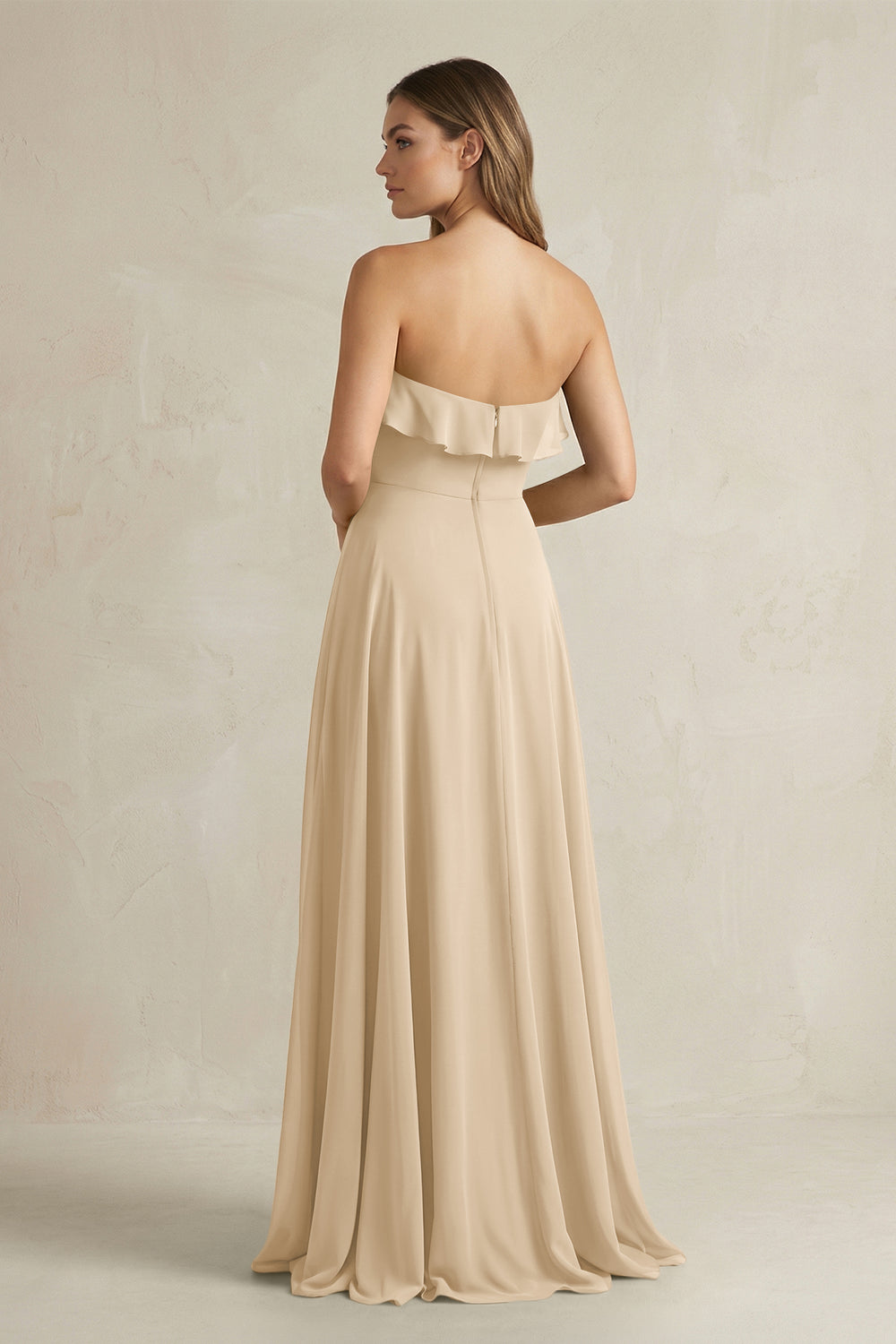 Sweetheart Ruffled A-Line Chiffon Bridesmaid Dress in Champagne