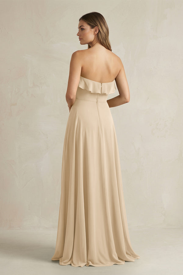Sweetheart Ruffled A-Line Chiffon Bridesmaid Dress in Champagne (2) | KISSBRIDAL