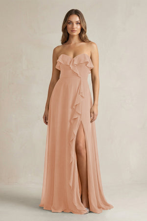 Sweetheart Ruffled A - Line Chiffon Bridesmaid Dress in Champagne Rose - SHE IS ME Bridesmaid Dresses