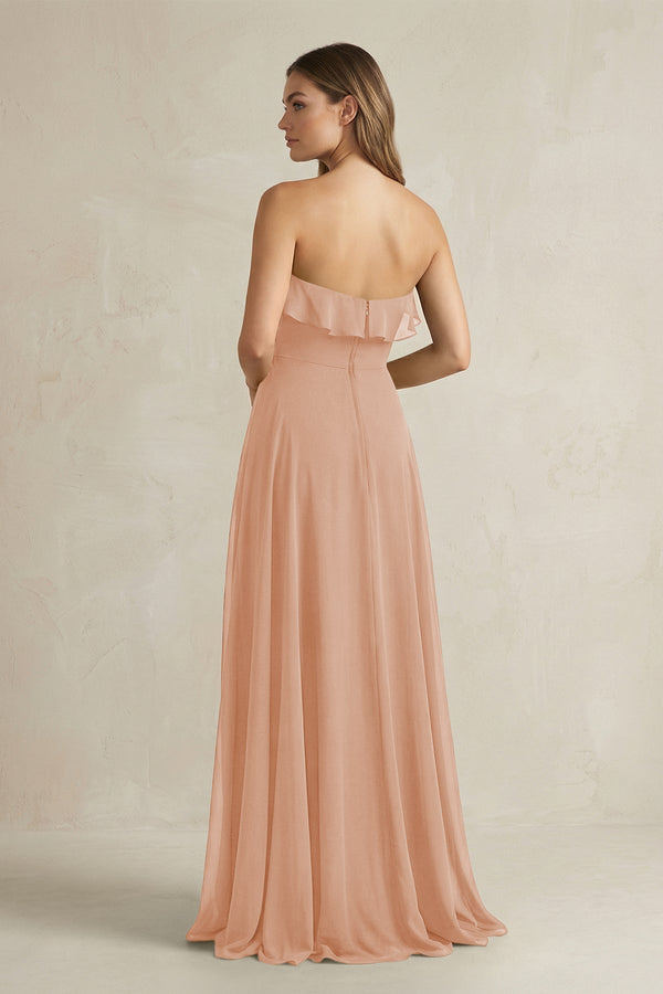 Sweetheart Ruffled A - Line Chiffon Bridesmaid Dress in Champagne Rose - SHE IS ME Bridesmaid Dresses