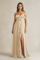 Sweetheart Ruffled A-Line Chiffon Bridesmaid Dress in Champagne | KISSBRIDAL