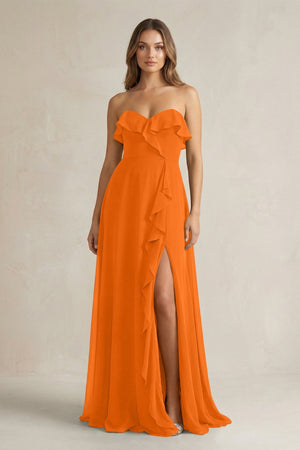 Sweetheart Ruffled A - Line Chiffon Bridesmaid Dress in Cinnamon - SHE IS ME Bridesmaid Dresses