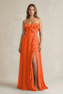 Sweetheart Ruffled A-Line Chiffon Bridesmaid Dress in Cinnamon | KISSBRIDAL