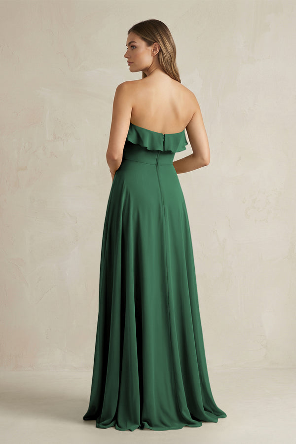 Sweetheart Ruffled A-Line Chiffon Bridesmaid Dress in Dark Green (2) | KISSBRIDAL