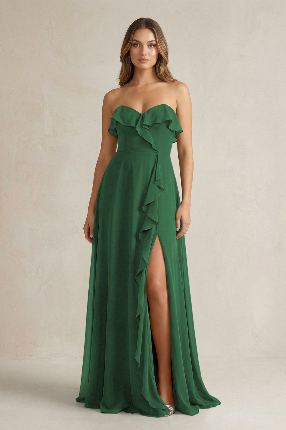 Sweetheart Ruffled A - Line Chiffon Bridesmaid Dress in Dark Green - KISS BRIDAL Bridesmaid Dresses