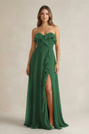 Sweetheart Ruffled A - Line Chiffon Bridesmaid Dress in Dark Green - SHE IS ME Bridesmaid Dresses