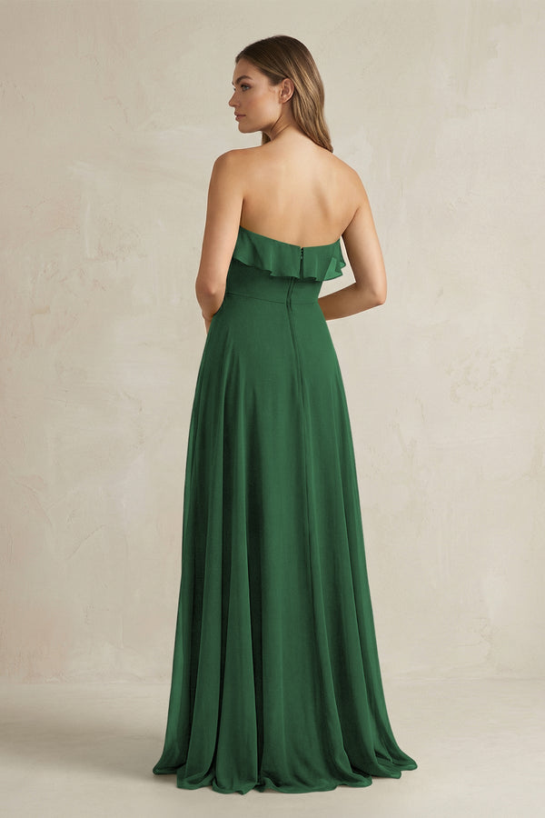 Sweetheart Ruffled A - Line Chiffon Bridesmaid Dress in Dark Green - SHE IS ME Bridesmaid Dresses