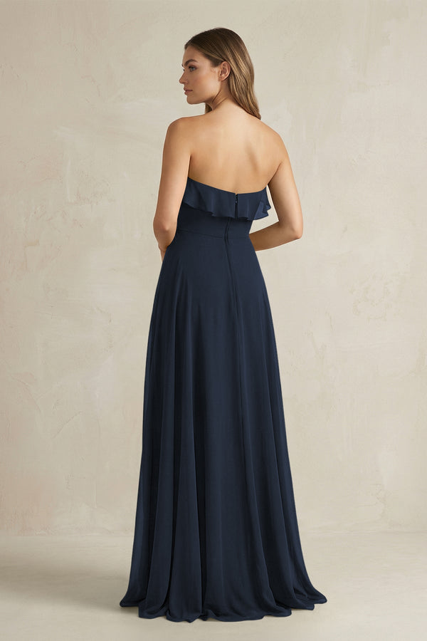 Sweetheart Ruffled A - Line Chiffon Bridesmaid Dress in Dark Navy - SHE IS ME Bridesmaid Dresses