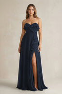 Sweetheart Ruffled A - Line Chiffon Bridesmaid Dress in Dark Navy - SHE IS ME Bridesmaid Dresses