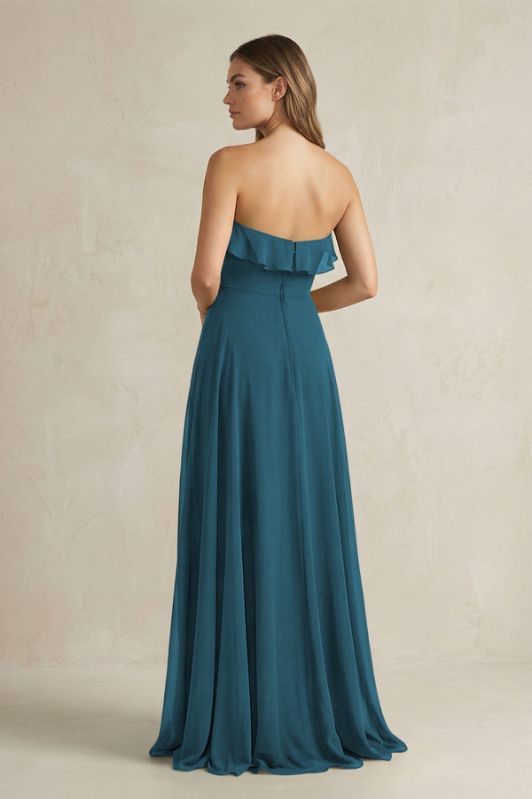 Sweetheart Ruffled A - Line Chiffon Bridesmaid Dress in Dark Teal - SHE IS ME Bridesmaid Dresses