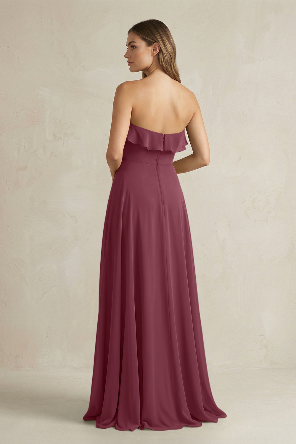 Sweetheart Ruffled A-Line Chiffon Bridesmaid Dress in Desert Rose