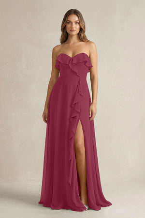 Sweetheart Ruffled A - Line Chiffon Bridesmaid Dress in Desert Rose - SHE IS ME Bridesmaid Dresses