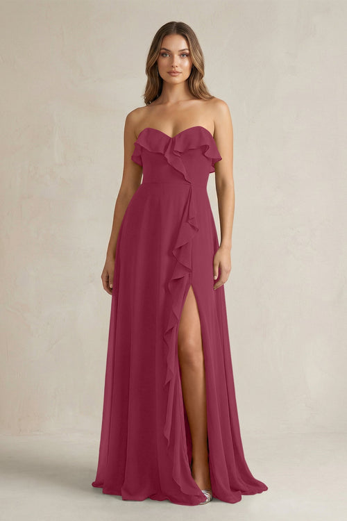 Sweetheart Ruffled A - Line Chiffon Bridesmaid Dress in Desert Rose - SHE IS ME Bridesmaid Dresses