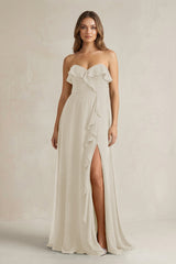 Sweetheart Ruffled A - Line Chiffon Bridesmaid Dress in Dove Gray - KISS BRIDAL Bridesmaid Dresses