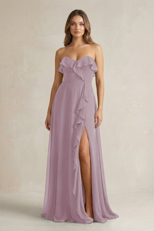 Sweetheart Ruffled A - Line Chiffon Bridesmaid Dress in Dusk - SHE IS ME Bridesmaid Dresses