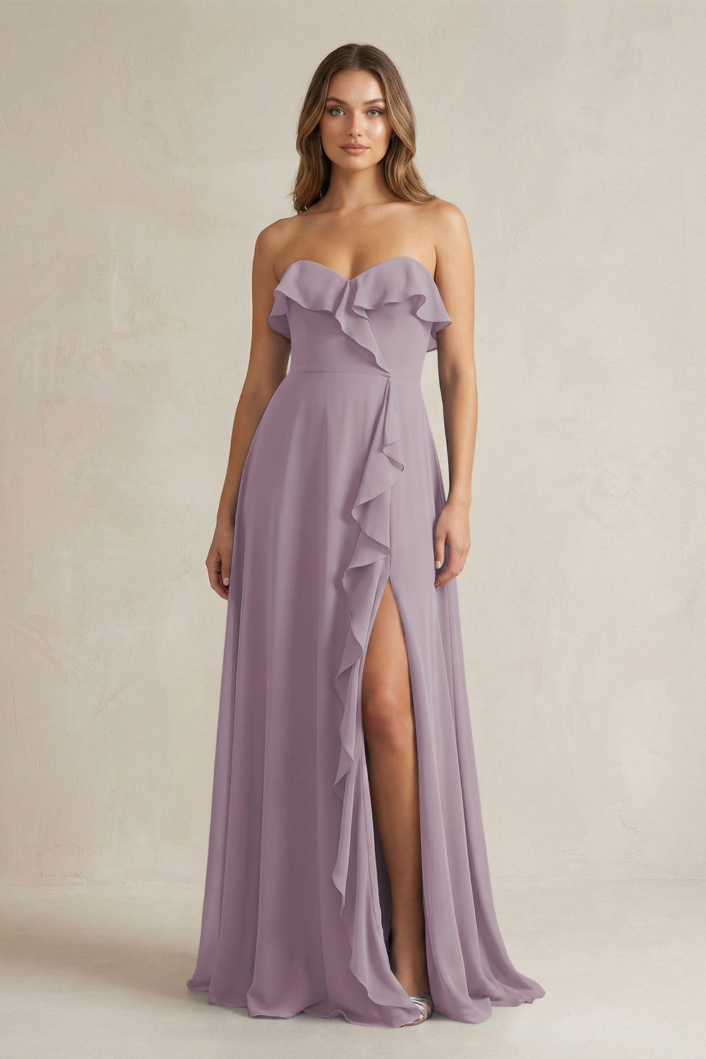 Sweetheart Ruffled A-Line Chiffon Bridesmaid Dress in Dusk