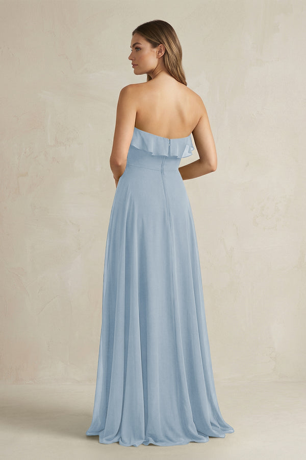 Sweetheart Ruffled A - Line Chiffon Bridesmaid Dress in Dusty Blue - SHE IS ME Bridesmaid Dresses