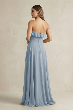 Sweetheart Ruffled A-Line Chiffon Bridesmaid Dress in Dusty Blue | KISSBRIDAL
