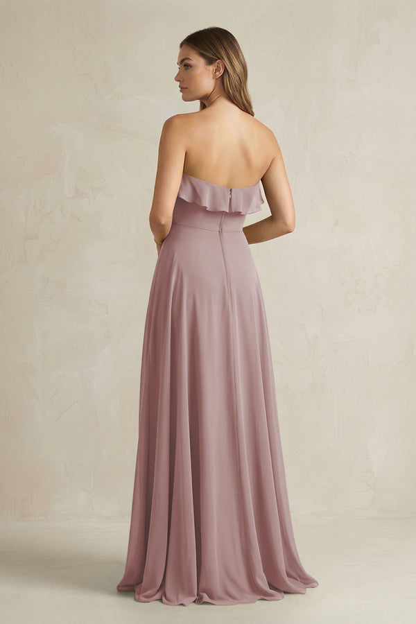 Sweetheart Ruffled A-Line Chiffon Bridesmaid Dress in Dusty Rose (2) | KISSBRIDAL