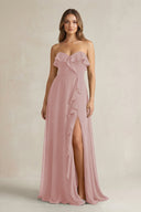 Sweetheart Ruffled A - Line Chiffon Bridesmaid Dress in Dusty Rose - SHE IS ME Bridesmaid Dresses