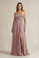 Sweetheart Ruffled A-Line Chiffon Bridesmaid Dress in Dusty Rose | KISSBRIDAL