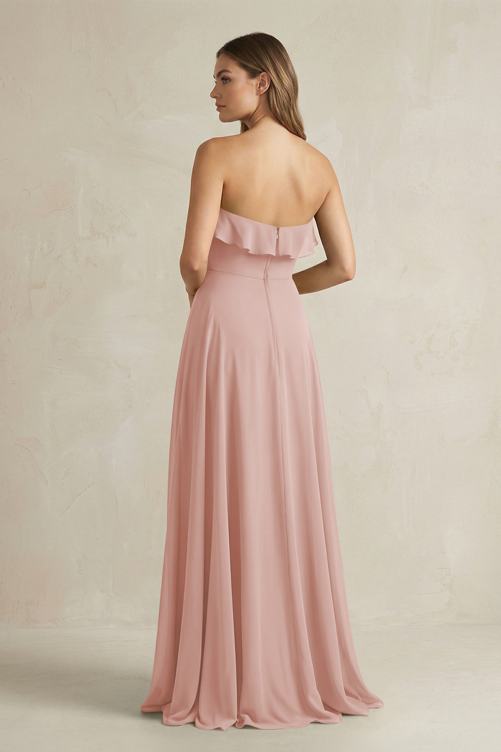 Sweetheart Ruffled A-Line Chiffon Bridesmaid Dress in English Rose