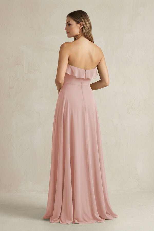 Sweetheart Ruffled A-Line Chiffon Bridesmaid Dress in English Rose (2) | KISSBRIDAL