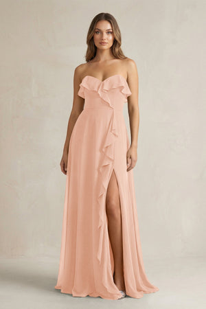 Sweetheart Ruffled A - Line Chiffon Bridesmaid Dress in English Rose - SHE IS ME Bridesmaid Dresses
