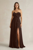 Sweetheart Ruffled A - Line Chiffon Bridesmaid Dress in Espresso - SHE IS ME Bridesmaid Dresses