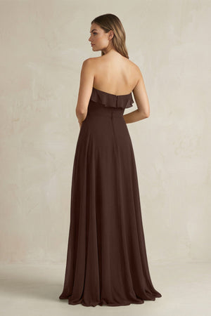 Sweetheart Ruffled A - Line Chiffon Bridesmaid Dress in Espresso - SHE IS ME Bridesmaid Dresses