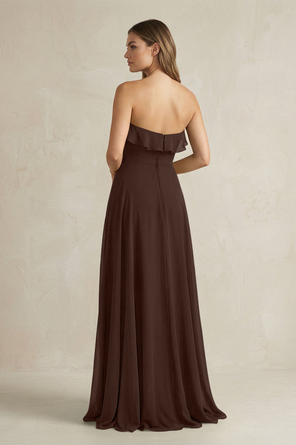 Sweetheart Ruffled A - Line Chiffon Bridesmaid Dress in Espresso - SHE IS ME Bridesmaid Dresses