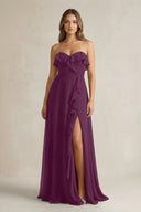 Sweetheart Ruffled A - Line Chiffon Bridesmaid Dress in Fig - SHE IS ME Bridesmaid Dresses