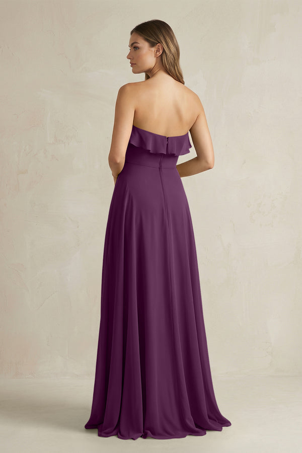 Sweetheart Ruffled A-Line Chiffon Bridesmaid Dress in Fig (2) | KISSBRIDAL