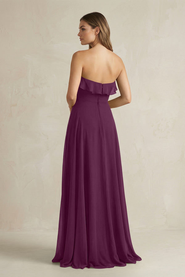 Sweetheart Ruffled A - Line Chiffon Bridesmaid Dress in Fig - SHE IS ME Bridesmaid Dresses