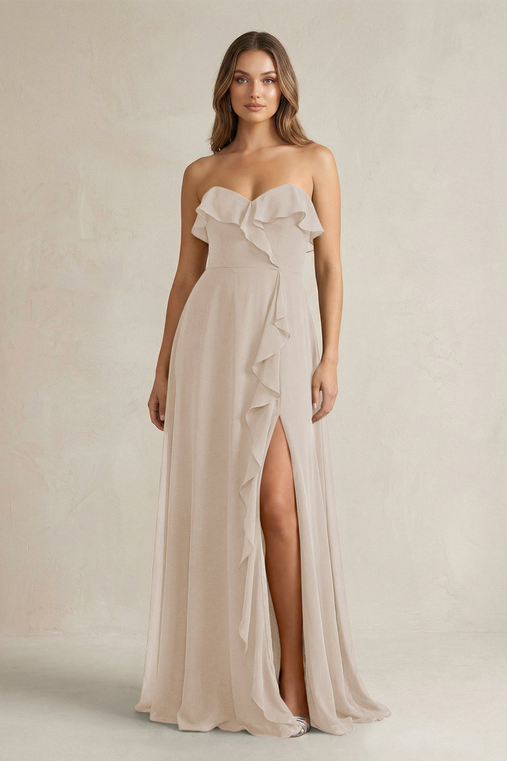 Sweetheart Ruffled A - Line Chiffon Bridesmaid Dress in Frost - KISS BRIDAL Bridesmaid Dresses