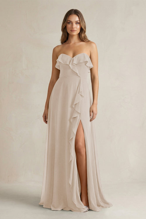 Sweetheart Ruffled A - Line Chiffon Bridesmaid Dress in Frost - SHE IS ME Bridesmaid Dresses