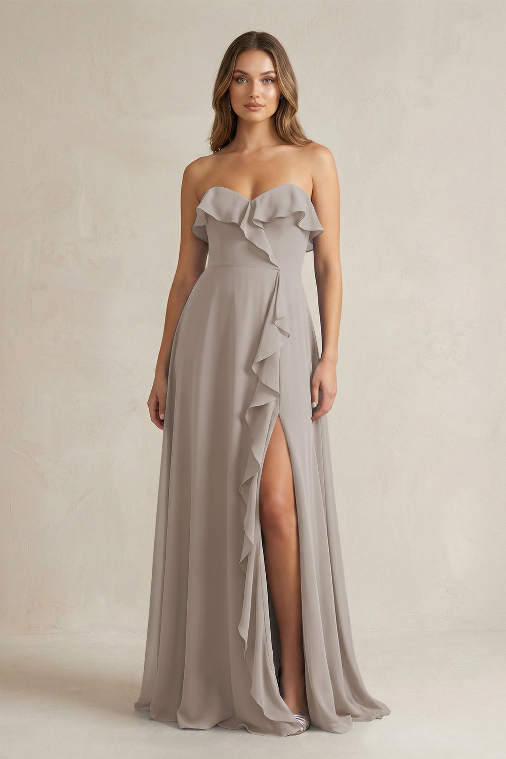 Sweetheart Ruffled A-Line Chiffon Bridesmaid Dress in Frost