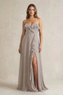 Sweetheart Ruffled A-Line Chiffon Bridesmaid Dress in Frost | KISSBRIDAL