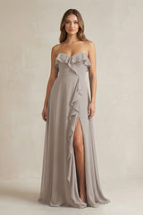 Sweetheart Ruffled A-Line Chiffon Bridesmaid Dress in Frost | KISSBRIDAL