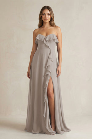 Sweetheart Ruffled A-Line Chiffon Bridesmaid Dress in Frost | KISSBRIDAL