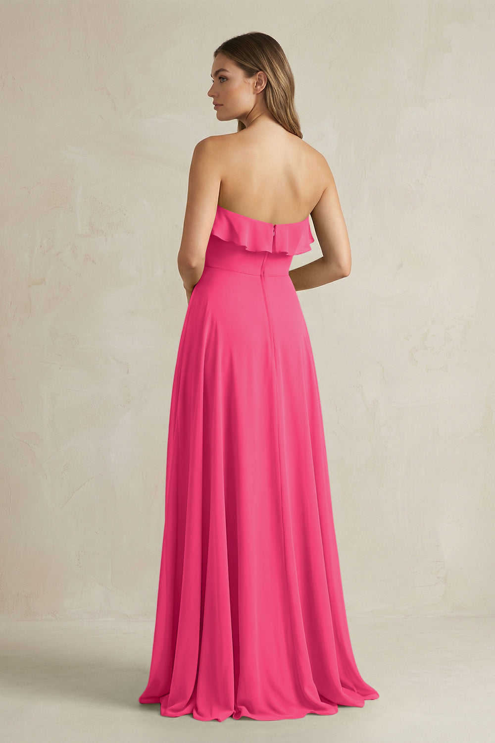 Sweetheart Ruffled A-Line Chiffon Bridesmaid Dress in Fuchsia